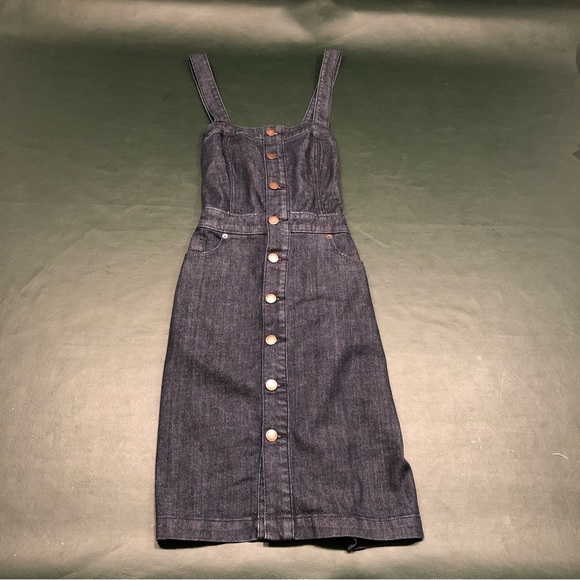 NWOT A New Day Jean Denim Sleeveless Cotton Apron Dress w Criss Cross Back - Picture 13 of 16
